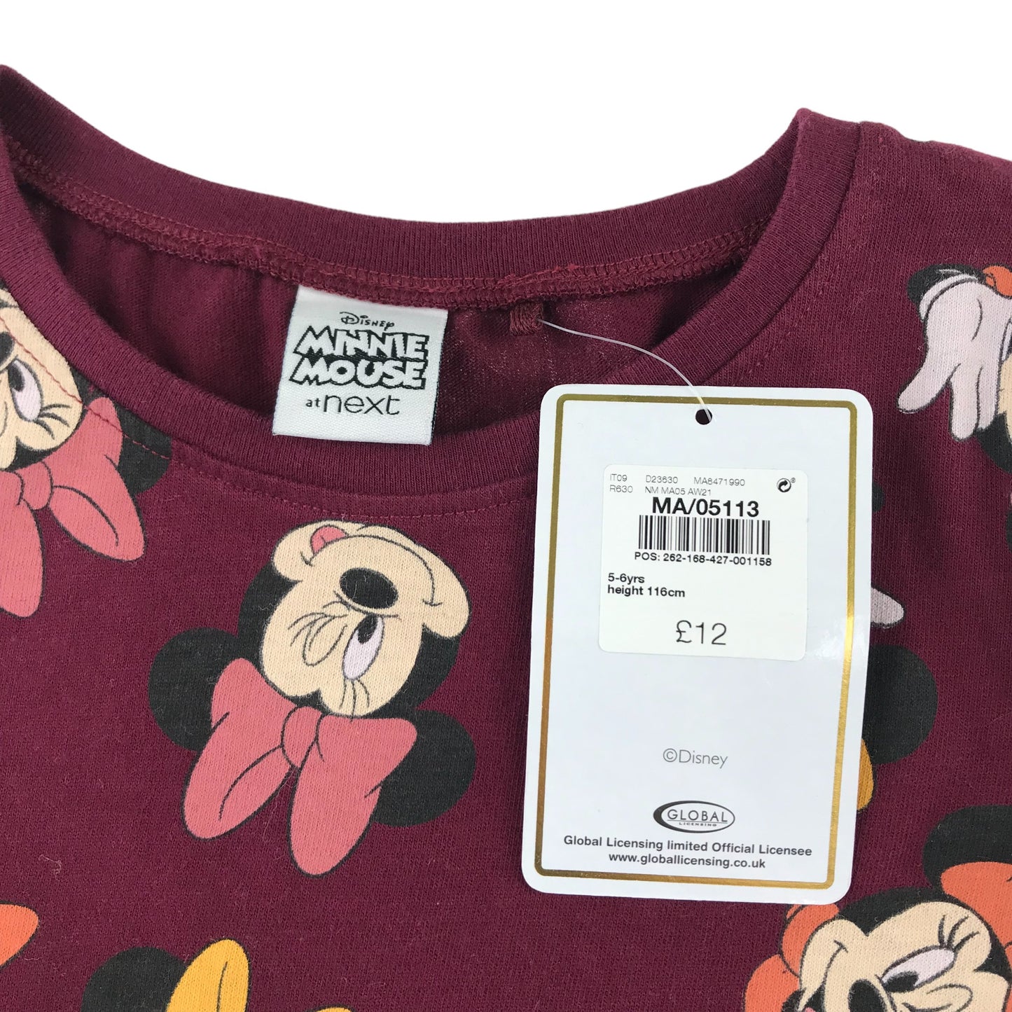 Next dress 5-6 years burgundy Disney Minnie Mouse T-shirt long sleeve cotton