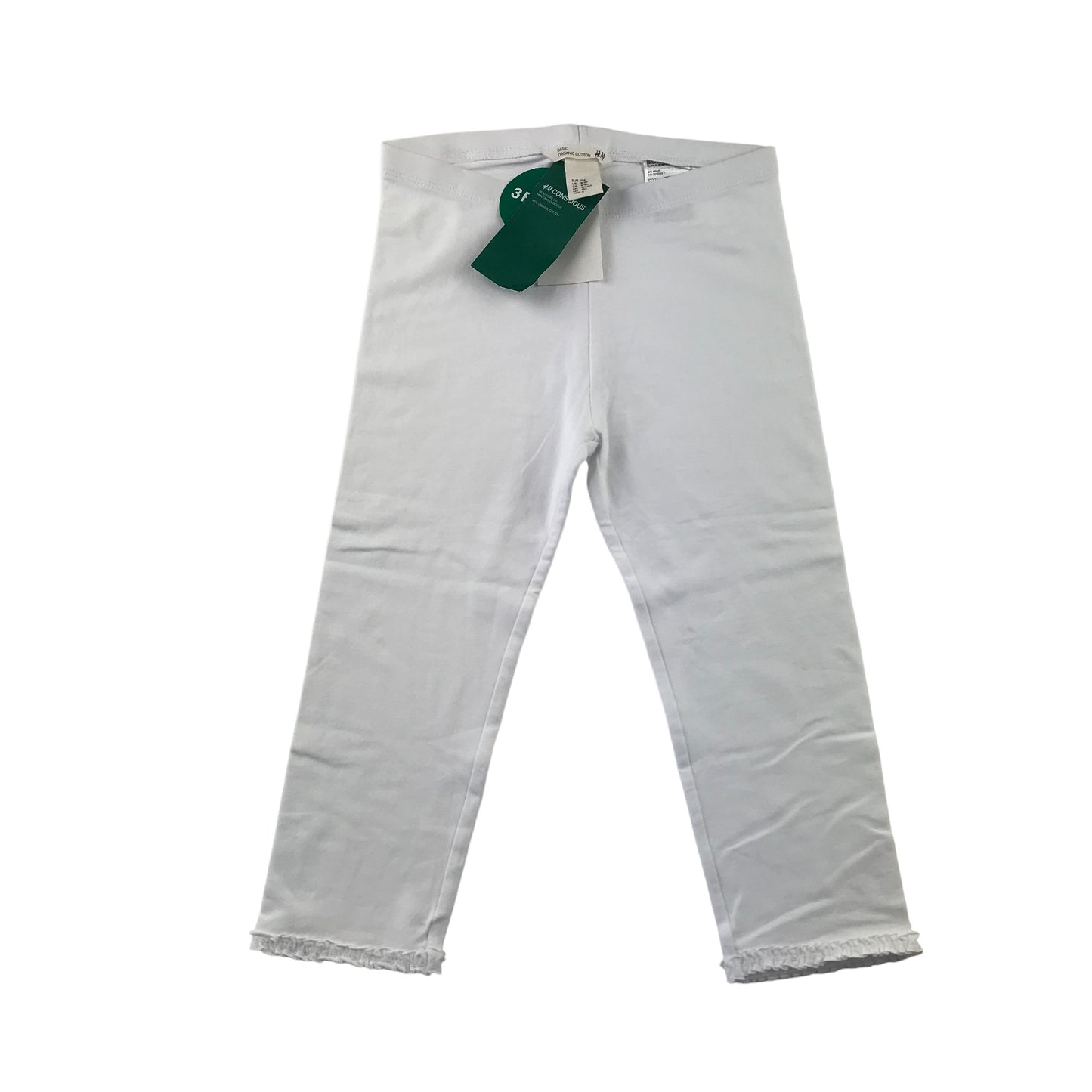 H&M leggings 8-9 years white capri length frilled legs cotton