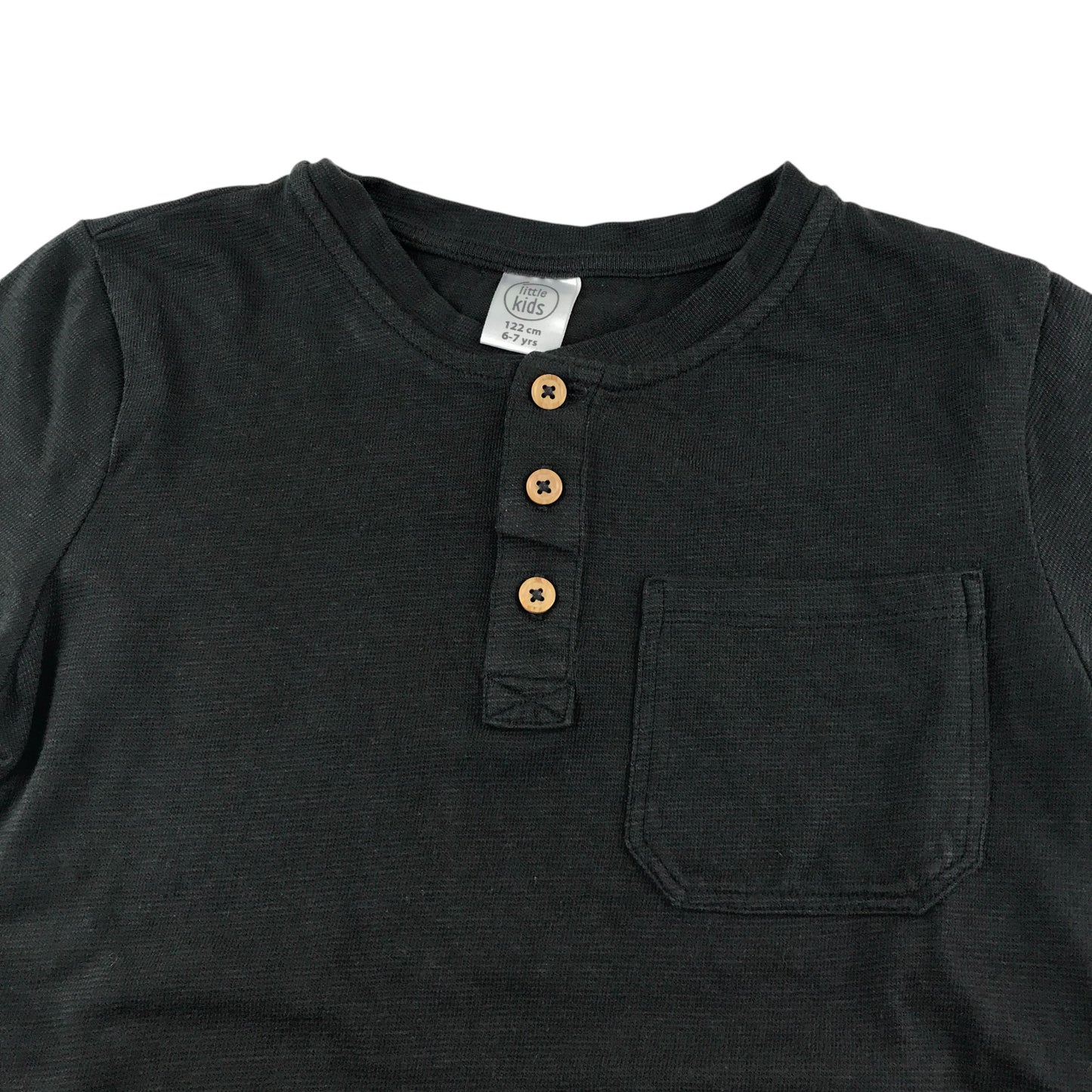 Poundland long sleeve t-shirt 6-7 years plain grey with round neckline and collar cotton