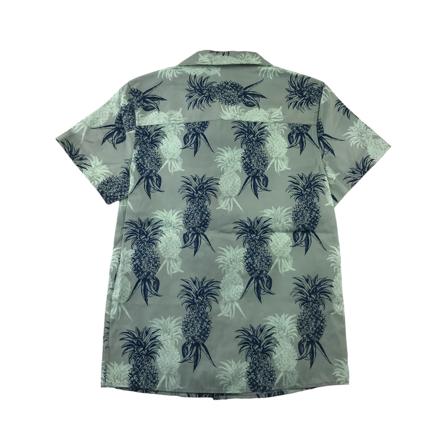 John Lewis shirt 7-8 years dusty green and blue pineapple print short sleeve button up cotton