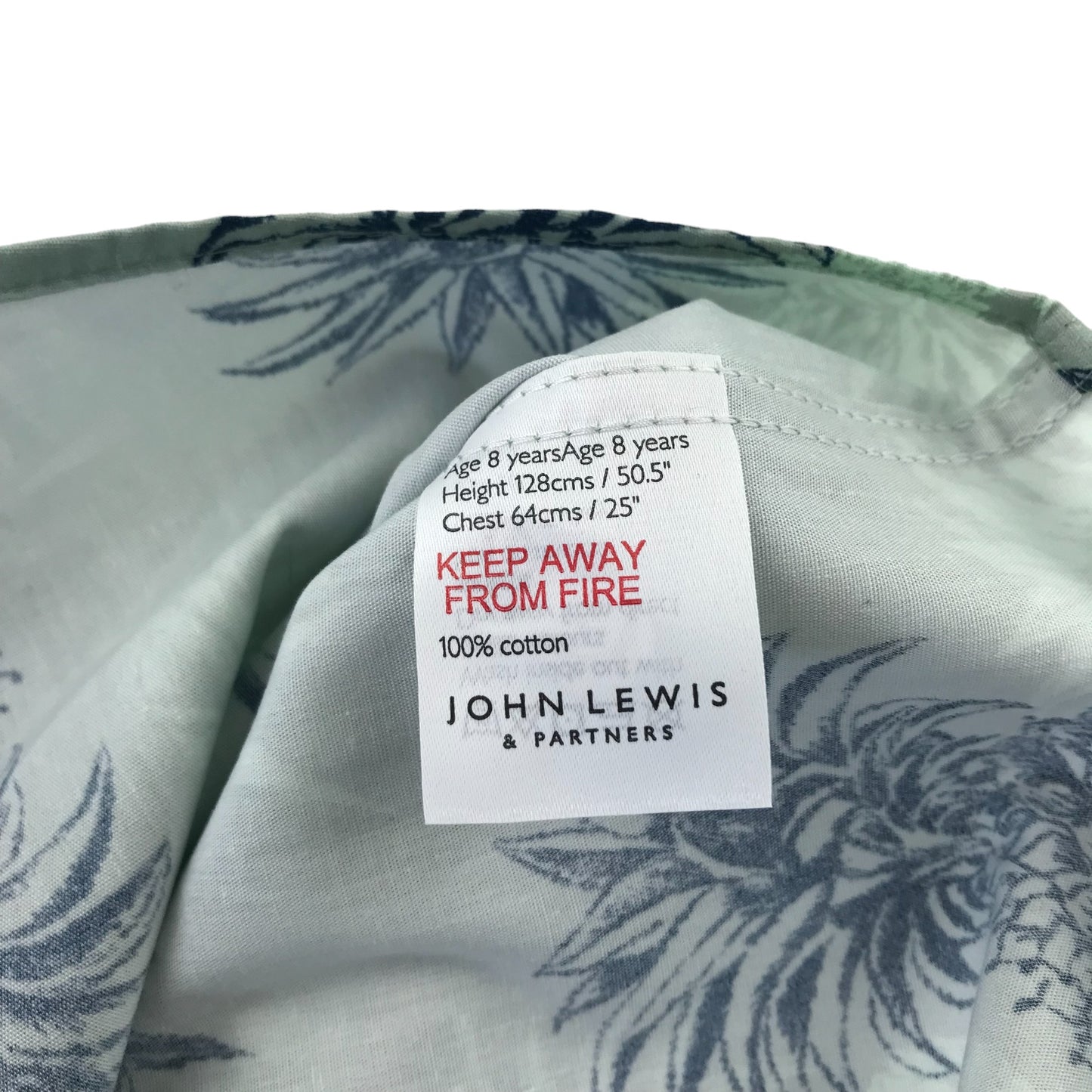 John Lewis shirt 7-8 years dusty green and blue pineapple print short sleeve button up cotton