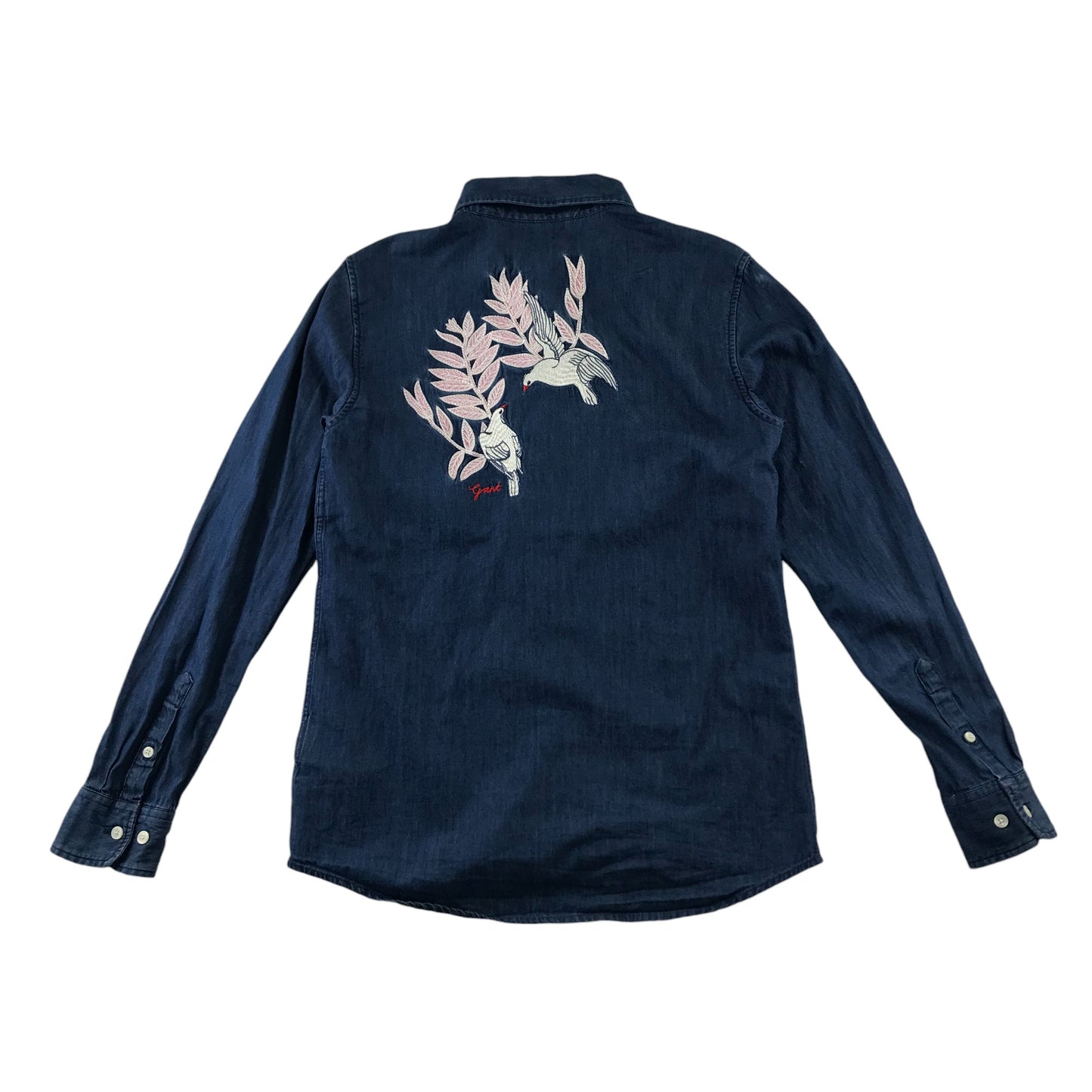 Gant Shirt 11-12 Years Blue Denim Style with Dove Embroidered Pattern on Back