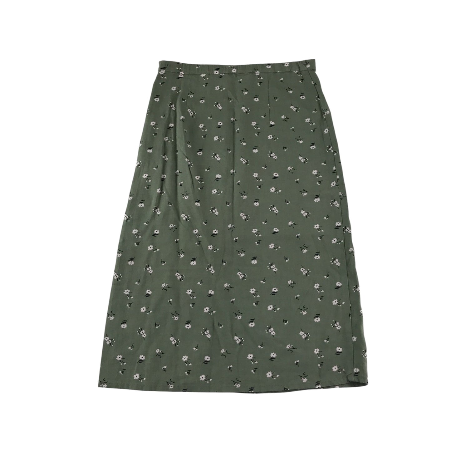 H&M skirt 9-10 years khaki green floral midi length viscose