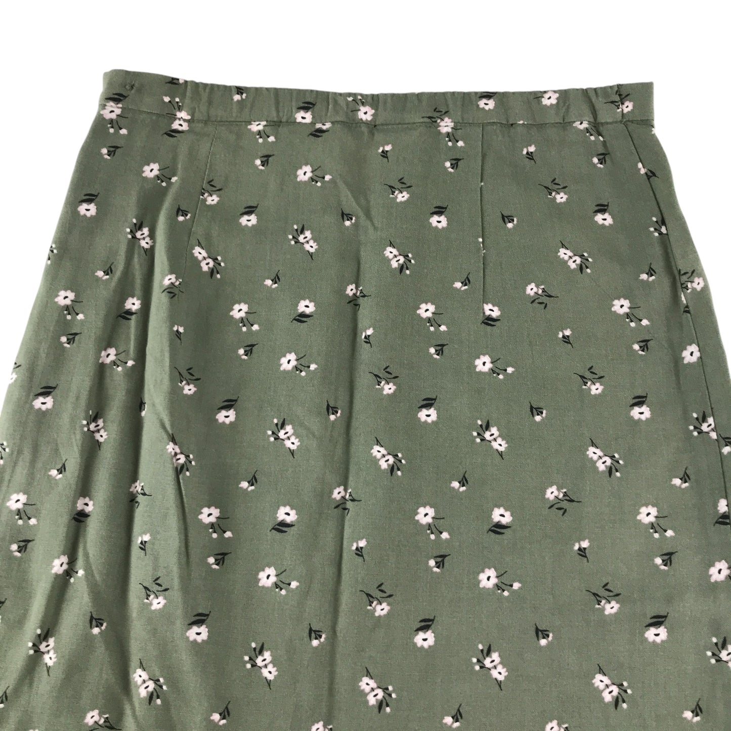H&M skirt 9-10 years khaki green floral midi length viscose