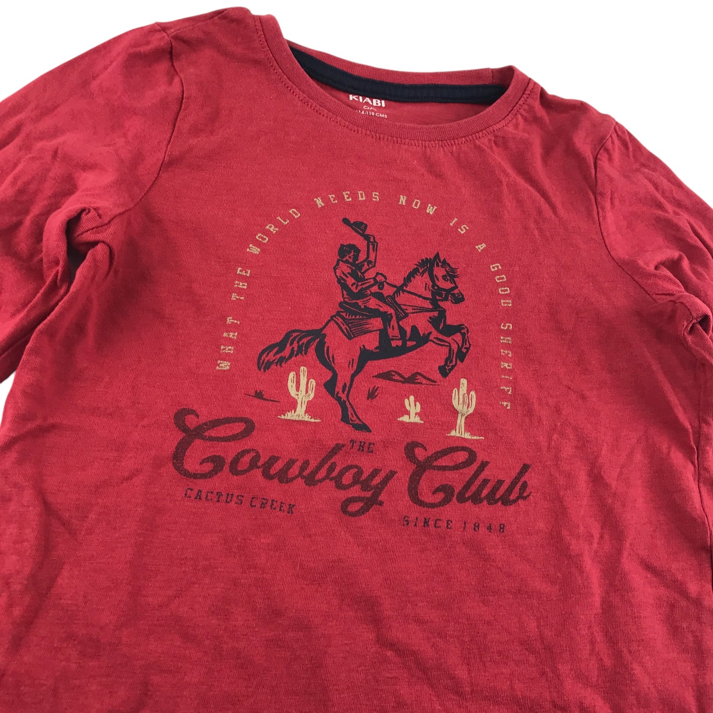 Kiabi t-shirt 5-6 years red long sleeve cowboy graphic design