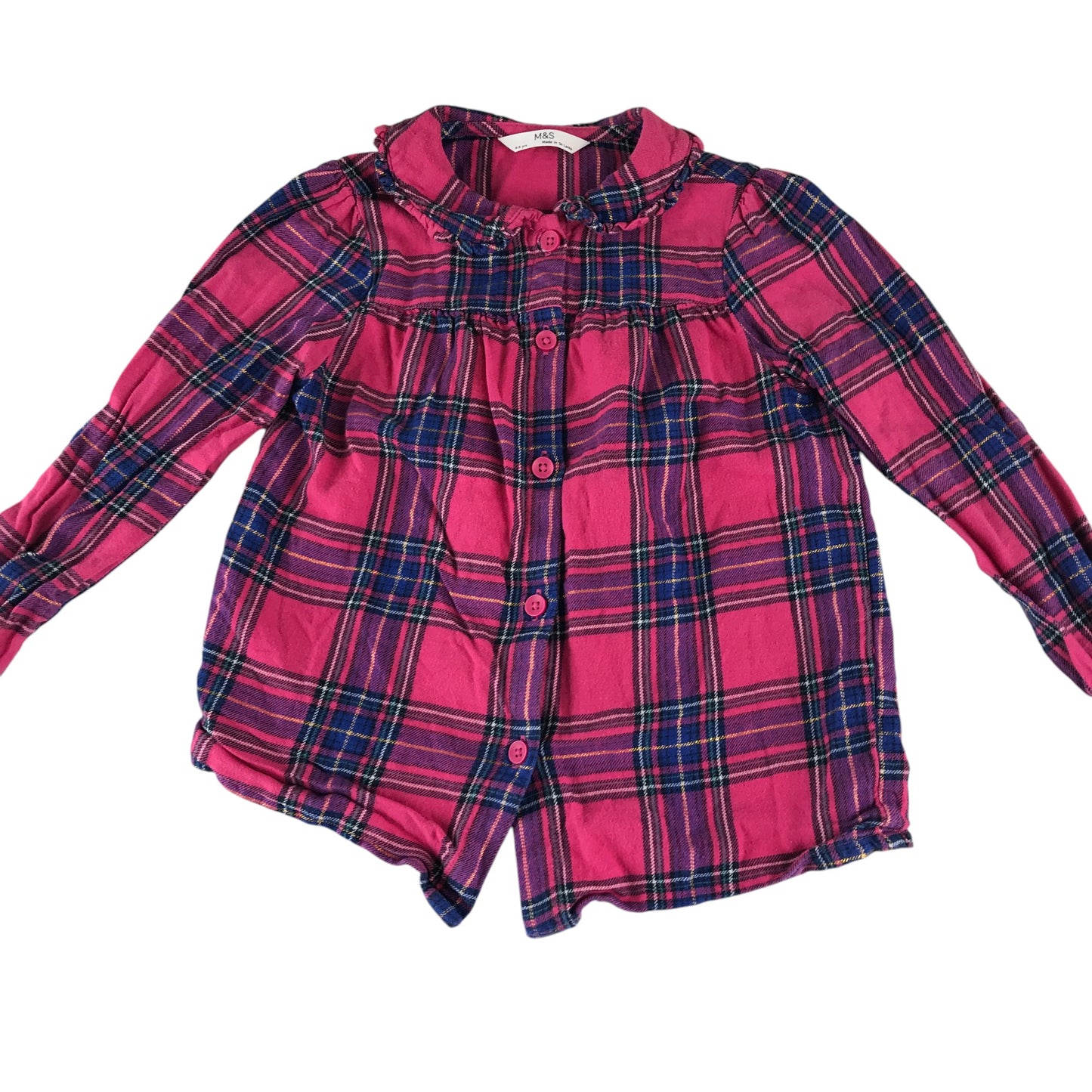 M&S pyjama set 4-5 years pink and navy check pattern cotton