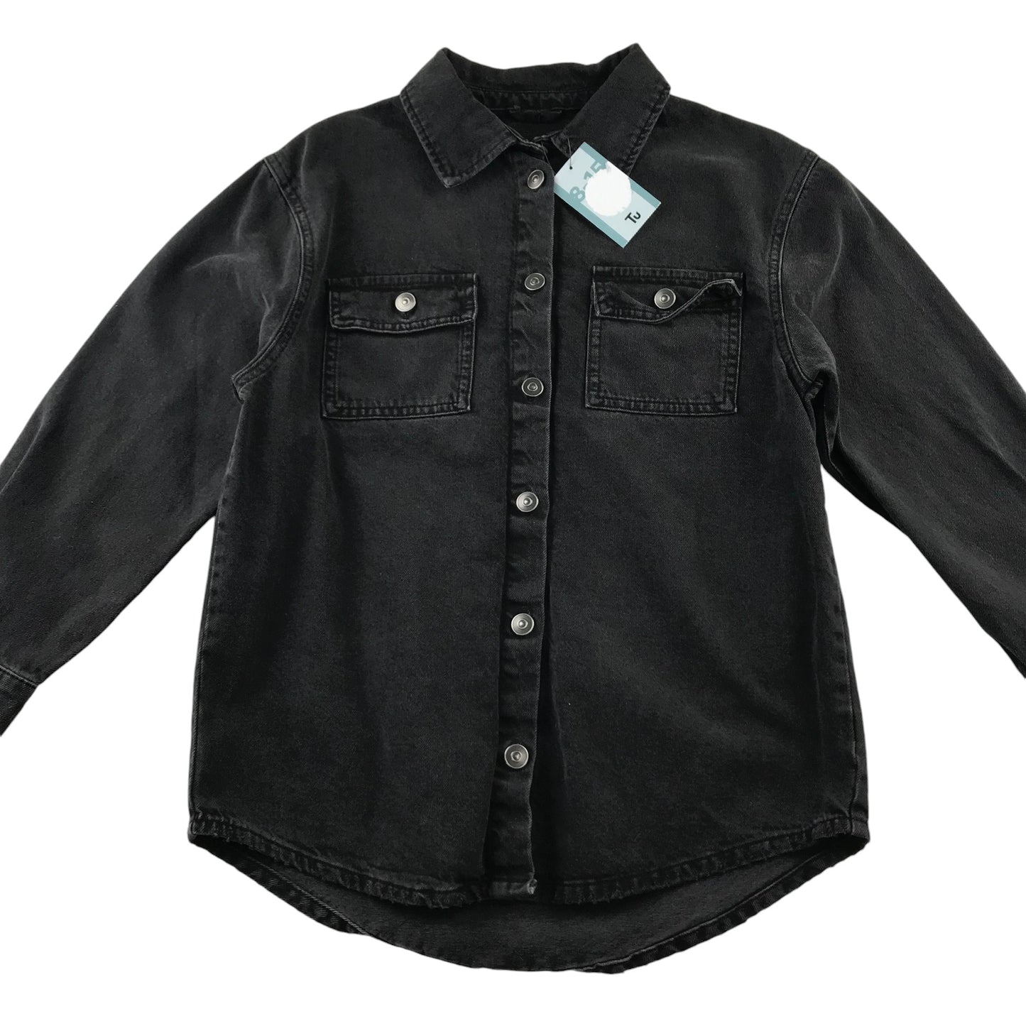 Tu Shirt 11-12 Years Black Denim Style oversized Button-Up Front Buttons Cotton