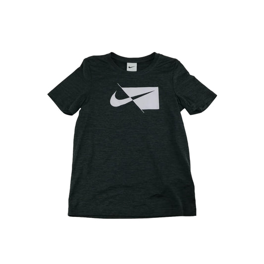 Nike Sport Top Age 8-9 Dark Grey Short Sleeve T-shirt Logo Print