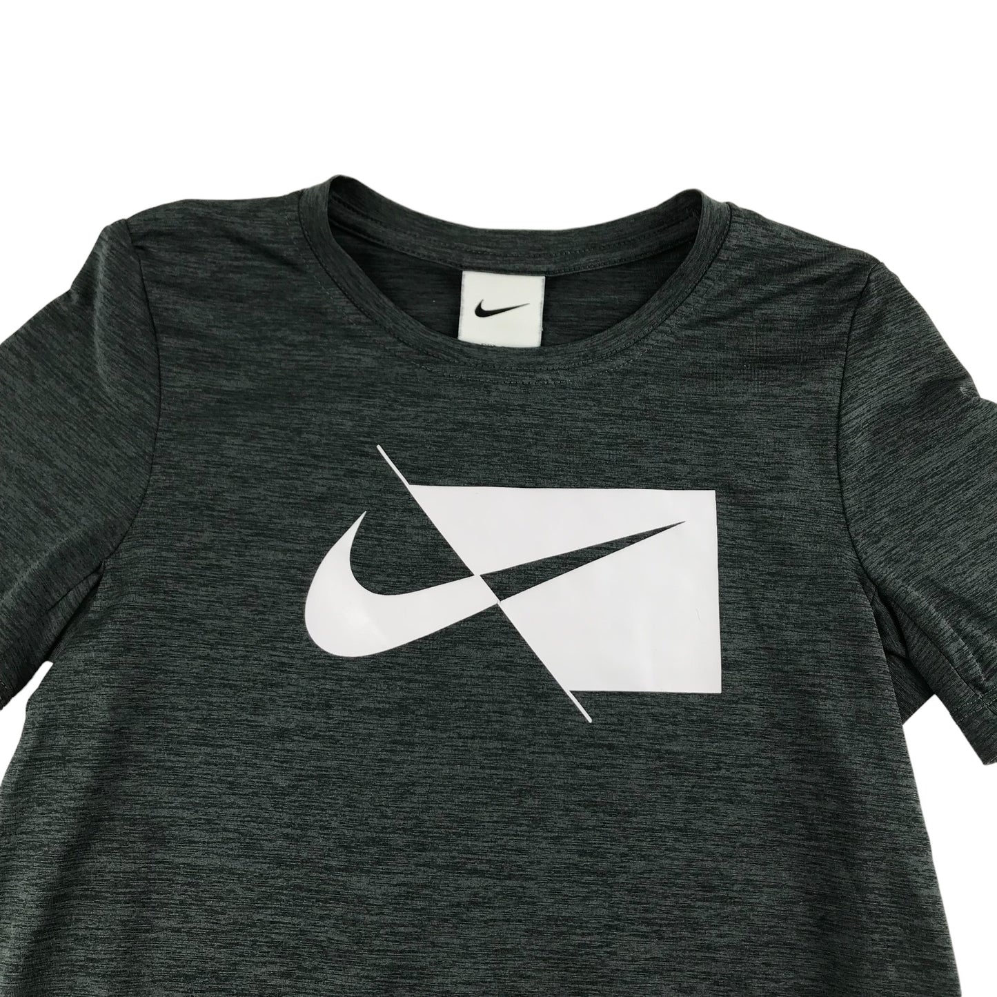 Nike Sport Top Age 8-9 Dark Grey Short Sleeve T-shirt Logo Print