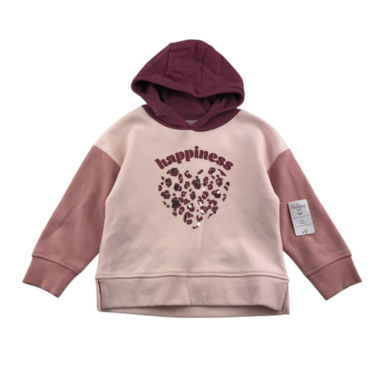 Nutmeg hoodie 5-6 years pink block colors design with sequin love