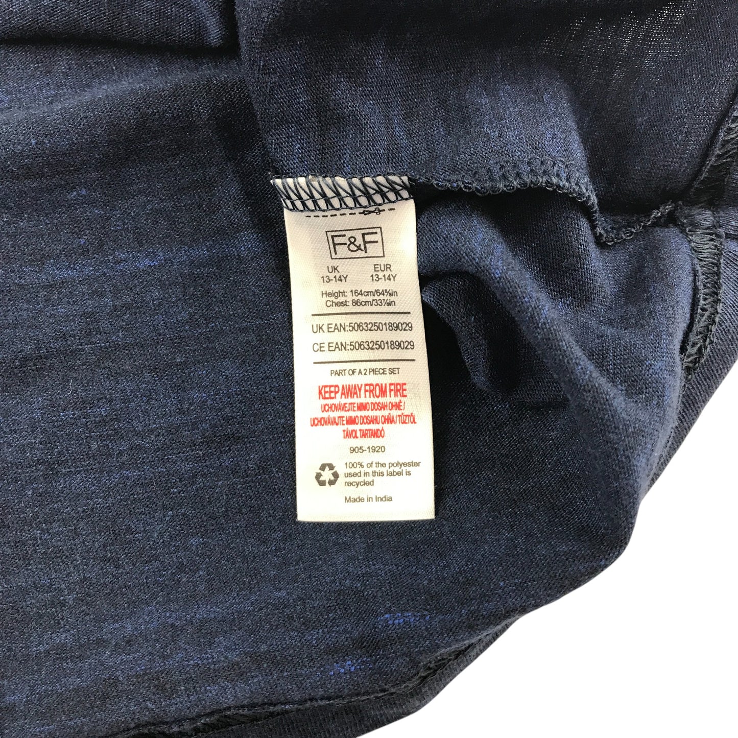 F&F t-shirt 13-14 years navy plain with front pocket