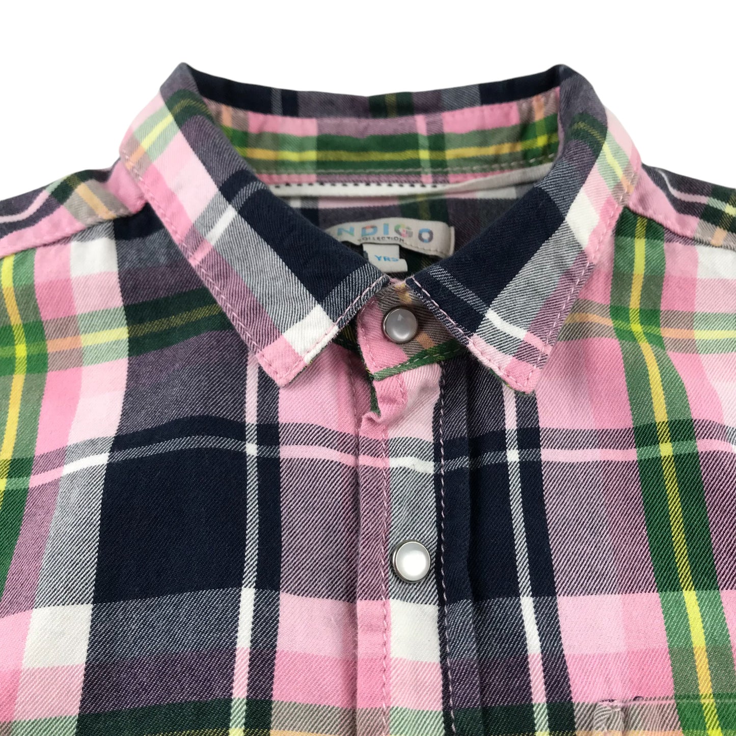 Indigo Shirt 10-11 Years Pink and Black Checked Snap Fasteners with Front Pocket Cotton