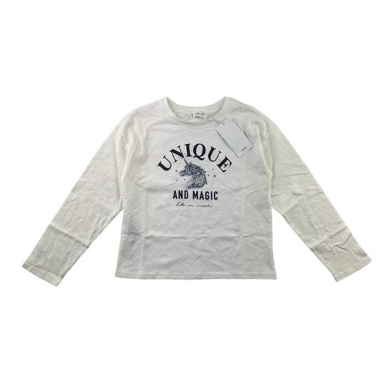 Mango t-shirt 7-8 years white unique unicorn print long sleeve cotton