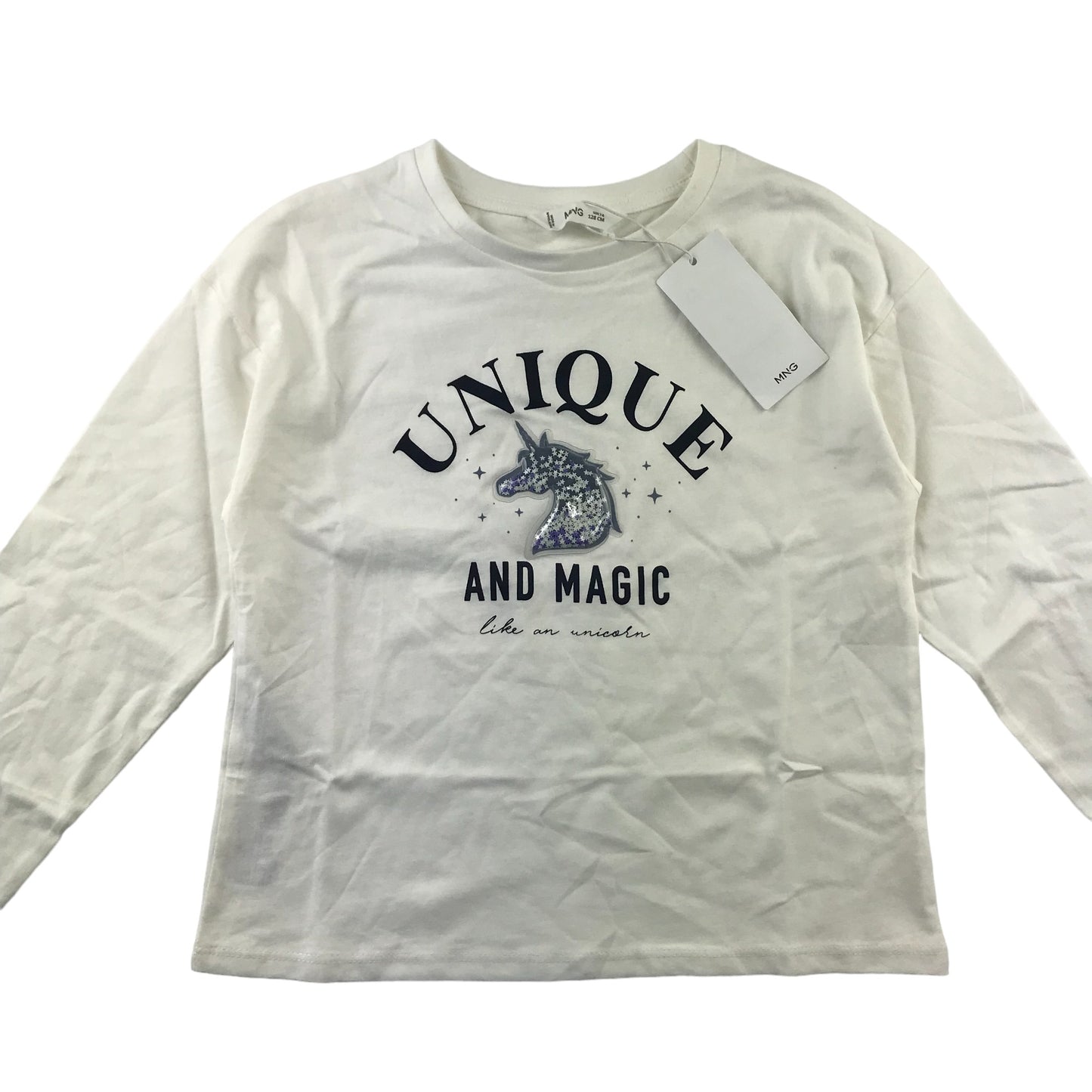 Mango t-shirt 7-8 years white unique unicorn print long sleeve cotton