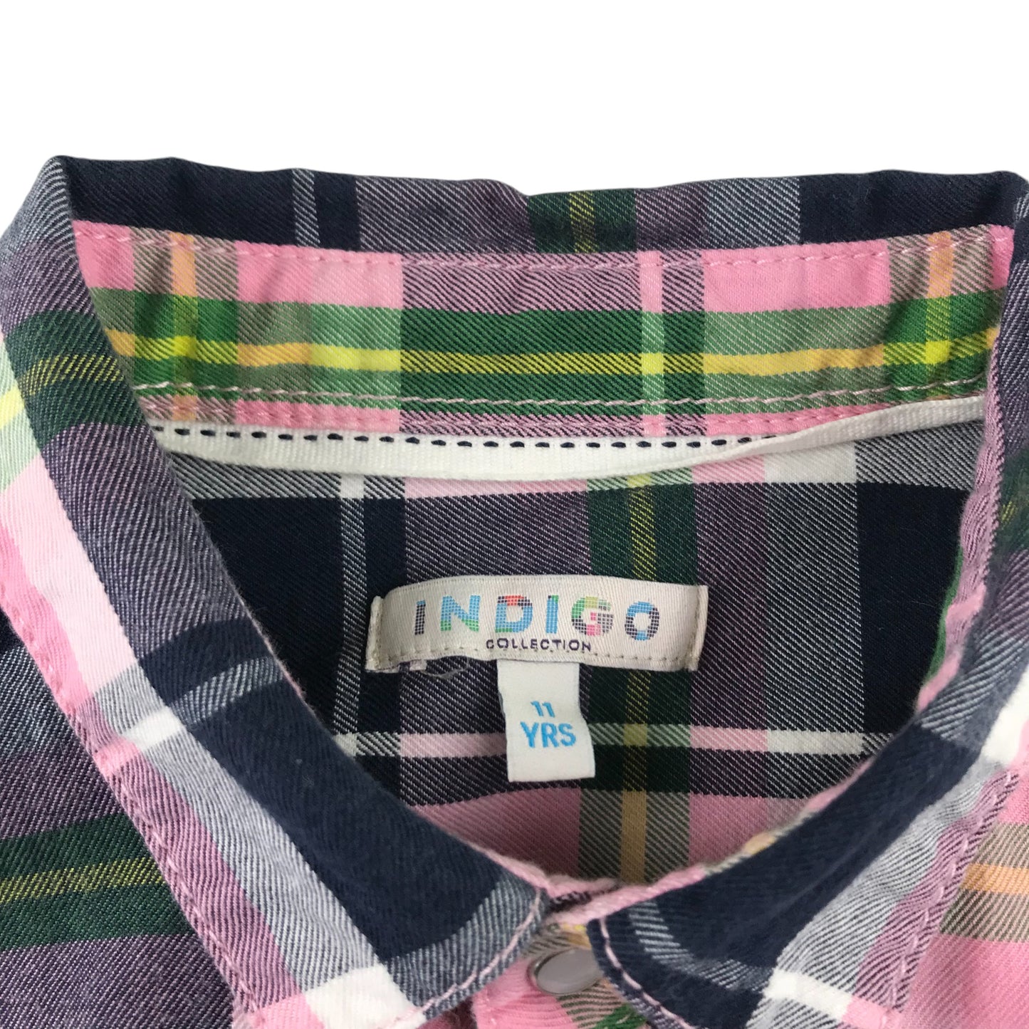 Indigo Shirt 10-11 Years Pink and Black Checked Snap Fasteners with Front Pocket Cotton