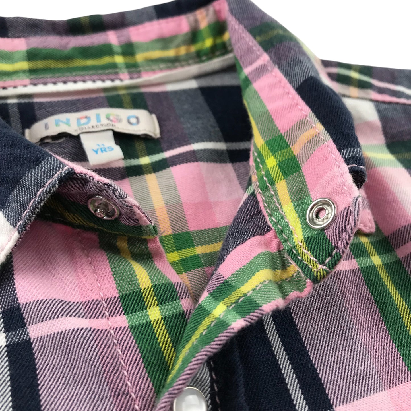 Indigo Shirt 10-11 Years Pink and Black Checked Snap Fasteners with Front Pocket Cotton