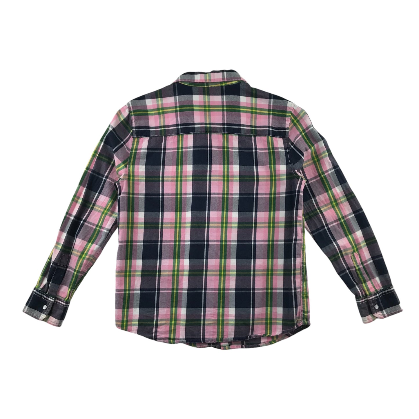 Indigo Shirt 10-11 Years Pink and Black Checked Snap Fasteners with Front Pocket Cotton