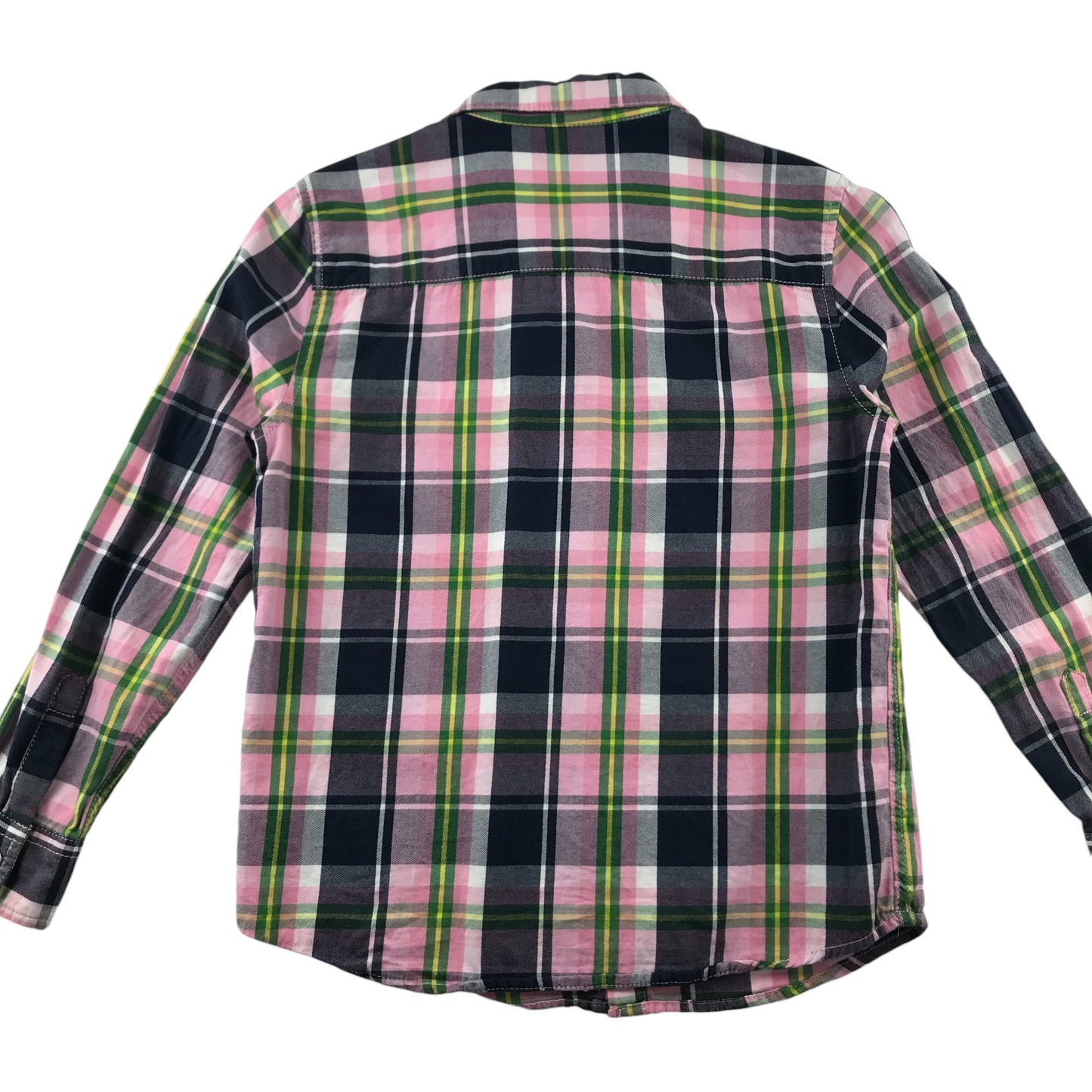 Indigo Shirt 10-11 Years Pink and Black Checked Snap Fasteners with Front Pocket Cotton