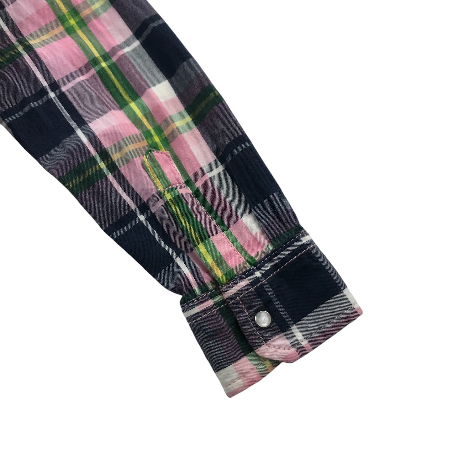 Indigo Shirt 10-11 Years Pink and Black Checked Snap Fasteners with Front Pocket Cotton