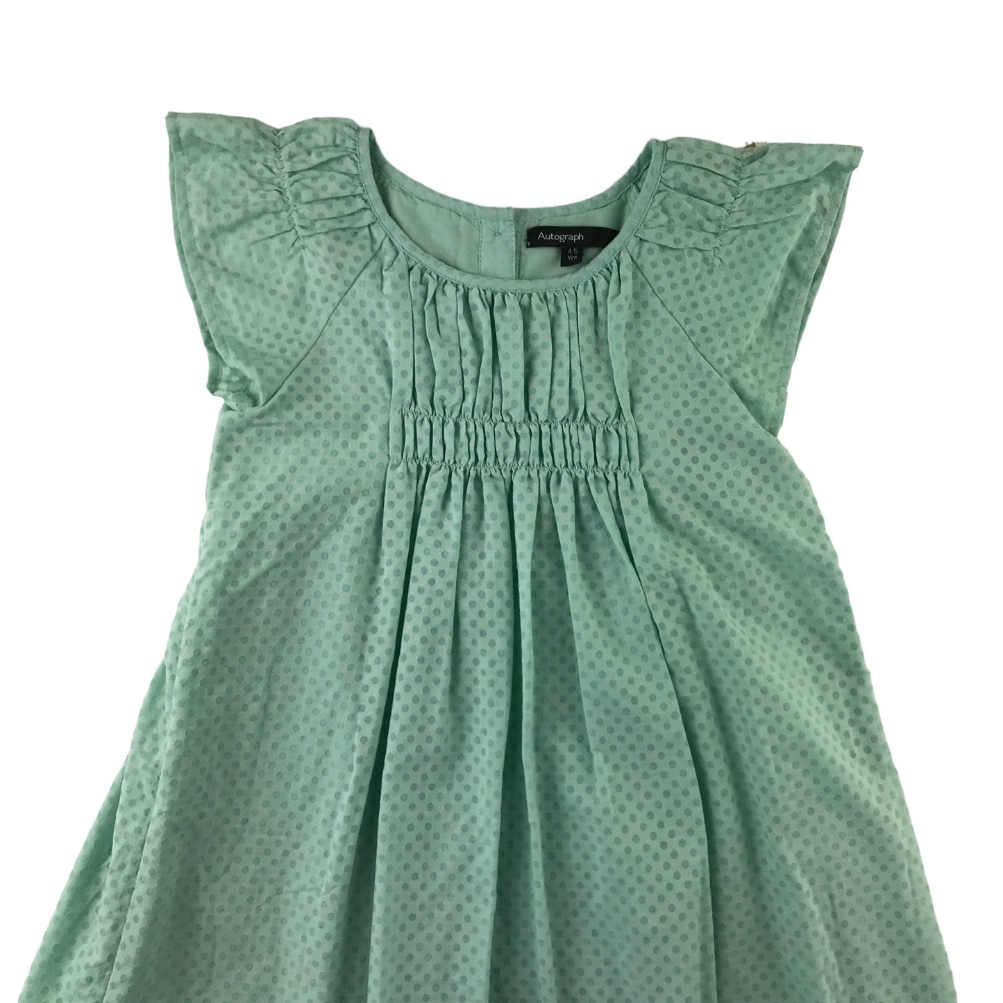 M&S dress 4-5 years light green mint polka dot A-line embroidered hem