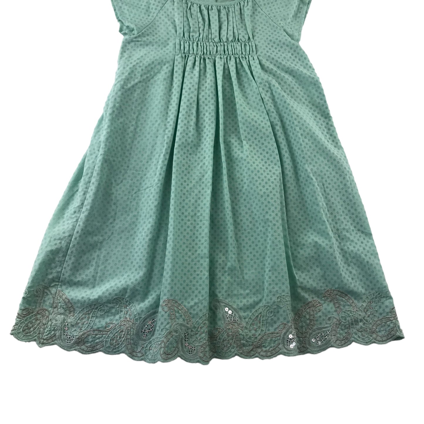 M&S dress 4-5 years light green mint polka dot A-line embroidered hem