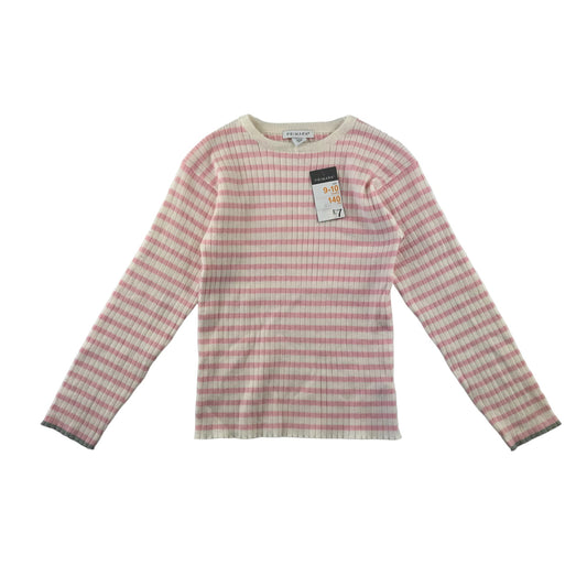 Primark t-shirt 9-10 years pink and white stripy long sleeve knit