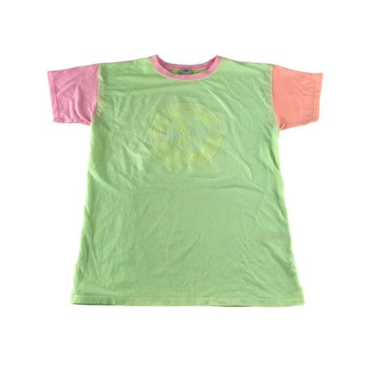 River Island t-shirt 11-12 years green with pink and peach sleeves