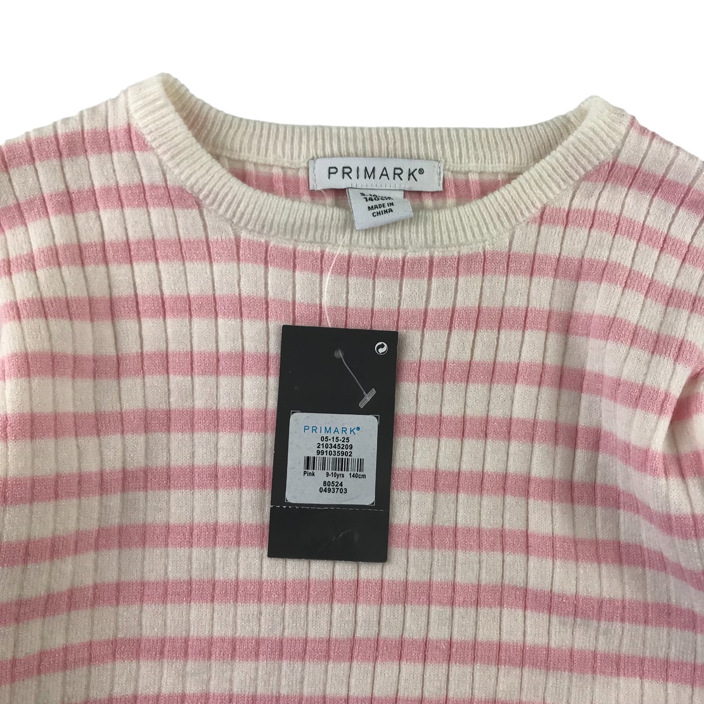 Primark t-shirt 9-10 years pink and white stripy long sleeve knit