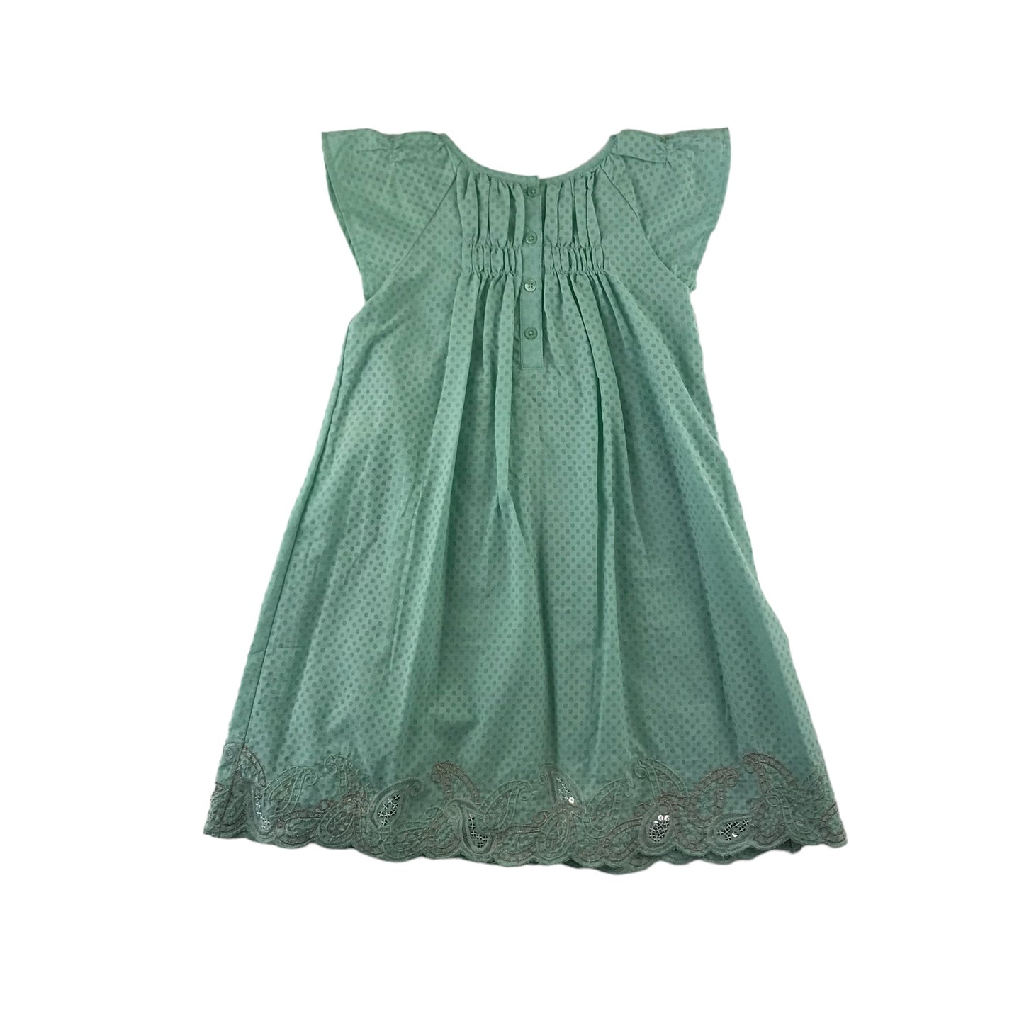 M&S dress 4-5 years light green mint polka dot A-line embroidered hem