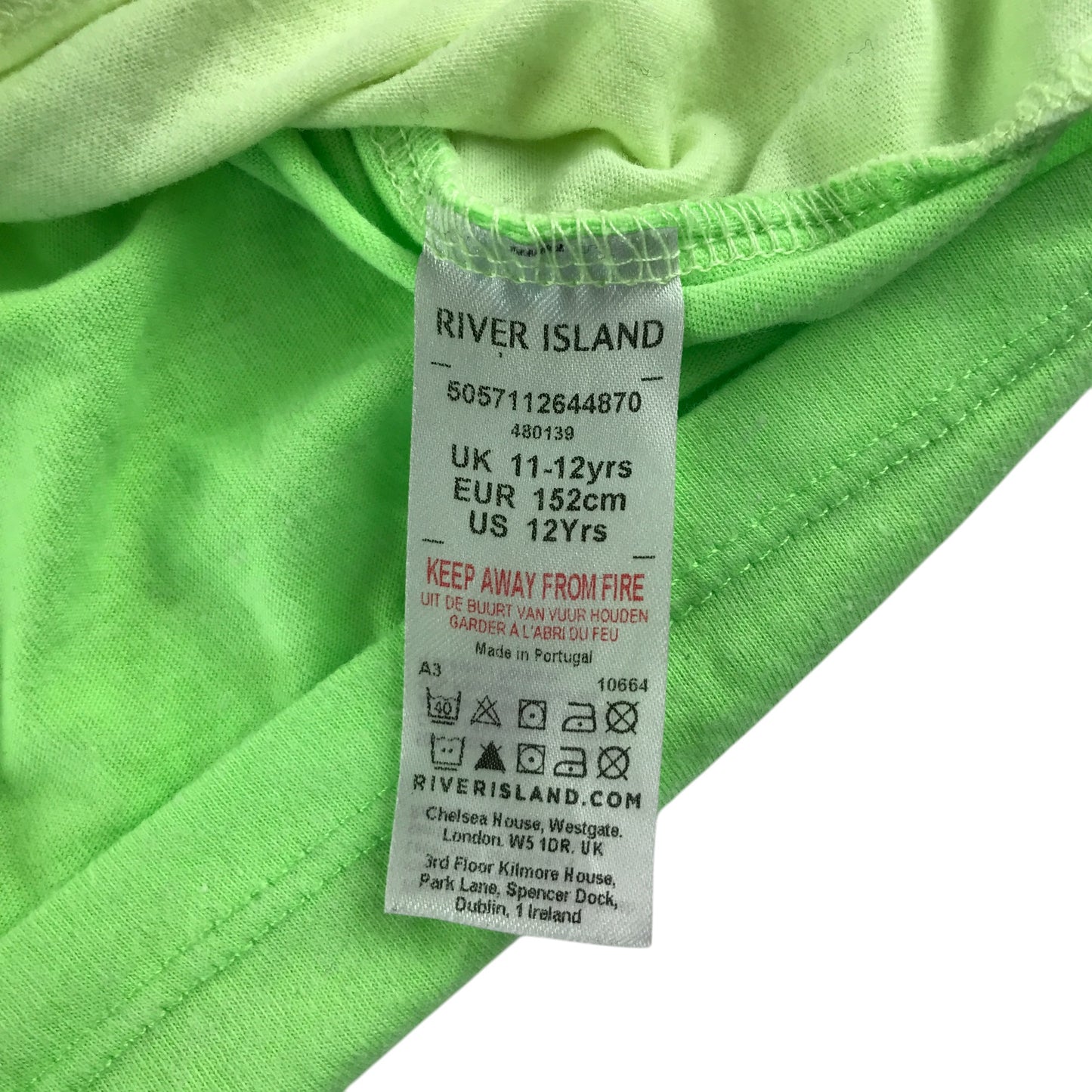River Island t-shirt 11-12 years green with pink and peach sleeves