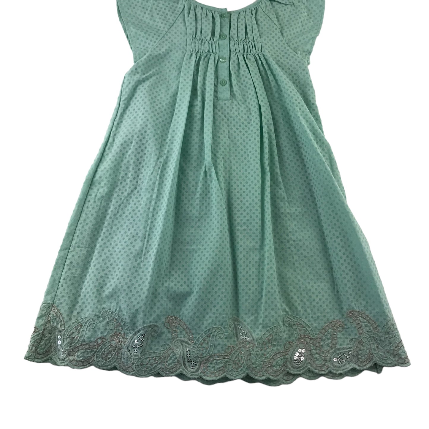 M&S dress 4-5 years light green mint polka dot A-line embroidered hem