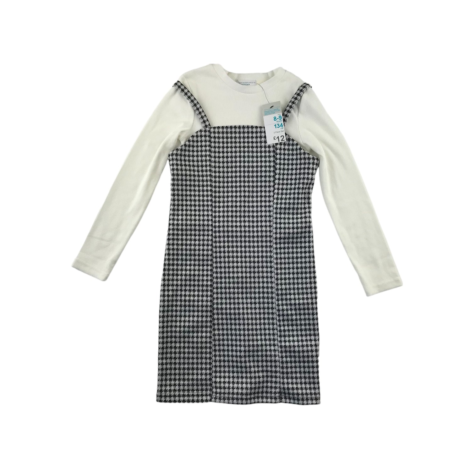 Primark dress 8-9 years white top and black and white houndstooth pencil dress