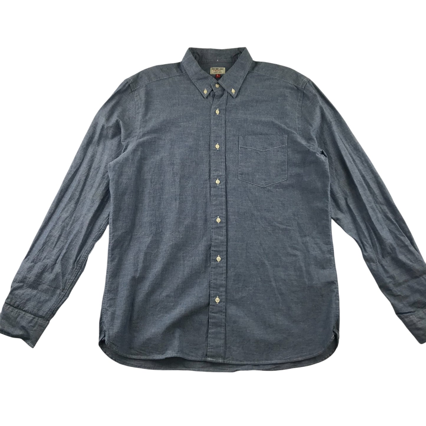 Next Shirt Men's L Blue Plain Button-up Cotton