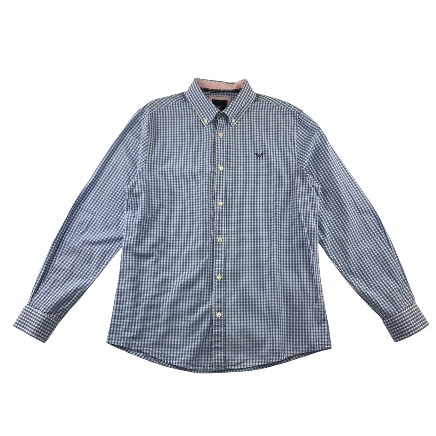 Crew Clothing Company Shirts Men's M Blue and White Checked with Logo Classic Fit Cotton