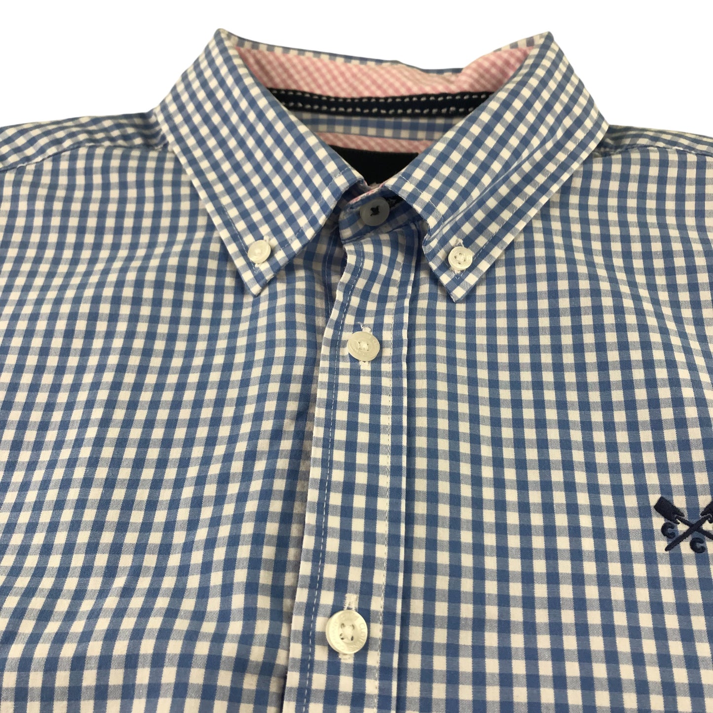 Crew Clothing Company Shirts Men's M Blue and White Checked with Logo Classic Fit Cotton