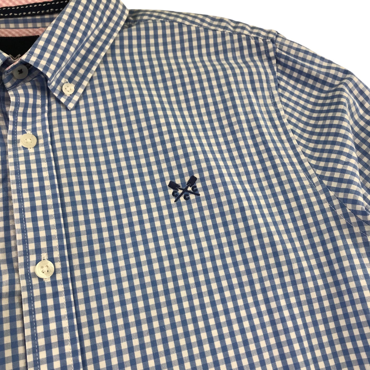 Crew Clothing Company Shirts Men's M Blue and White Checked with Logo Classic Fit Cotton