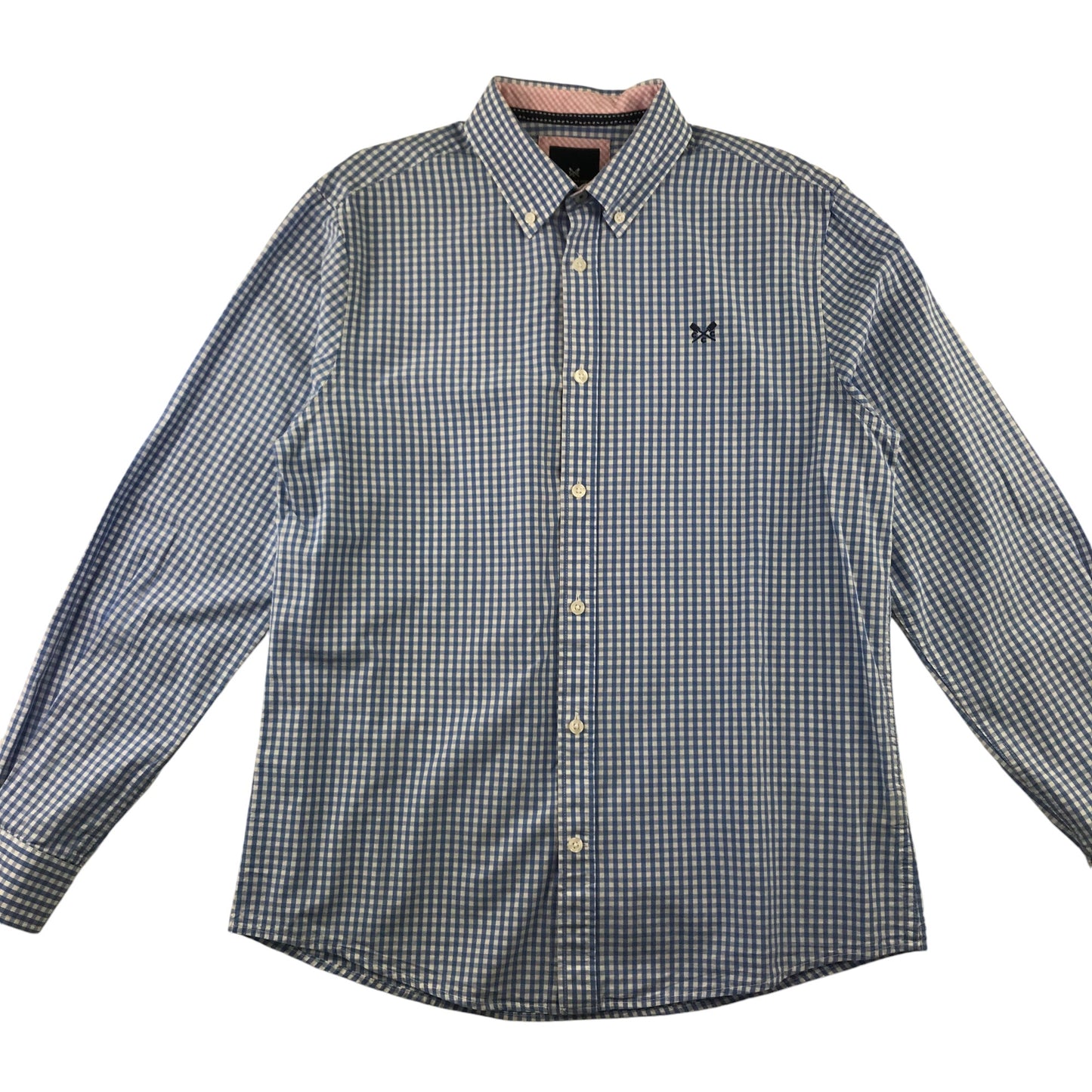 Crew Clothing Company Shirts Men's M Blue and White Checked with Logo Classic Fit Cotton