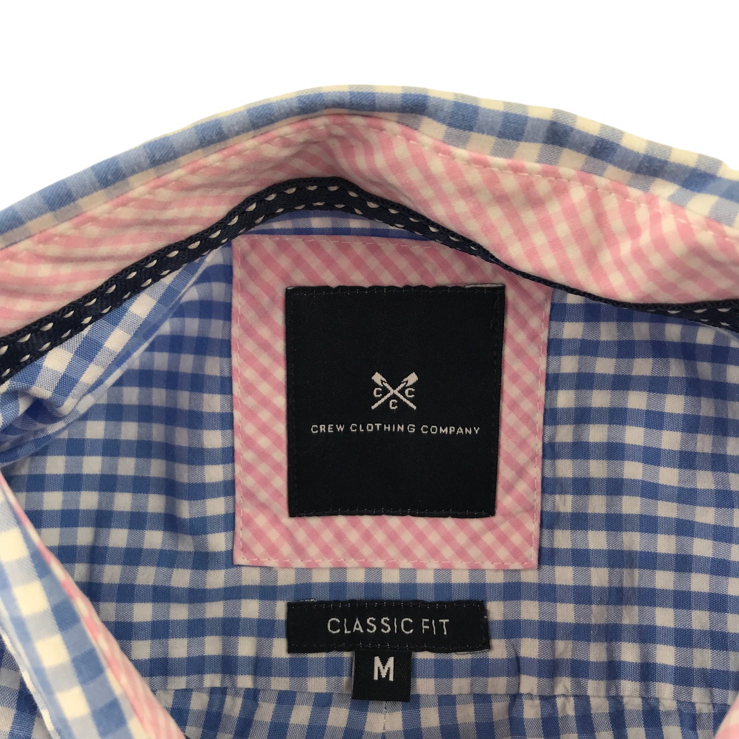 Crew Clothing Company Shirts Men's M Blue and White Checked with Logo Classic Fit Cotton