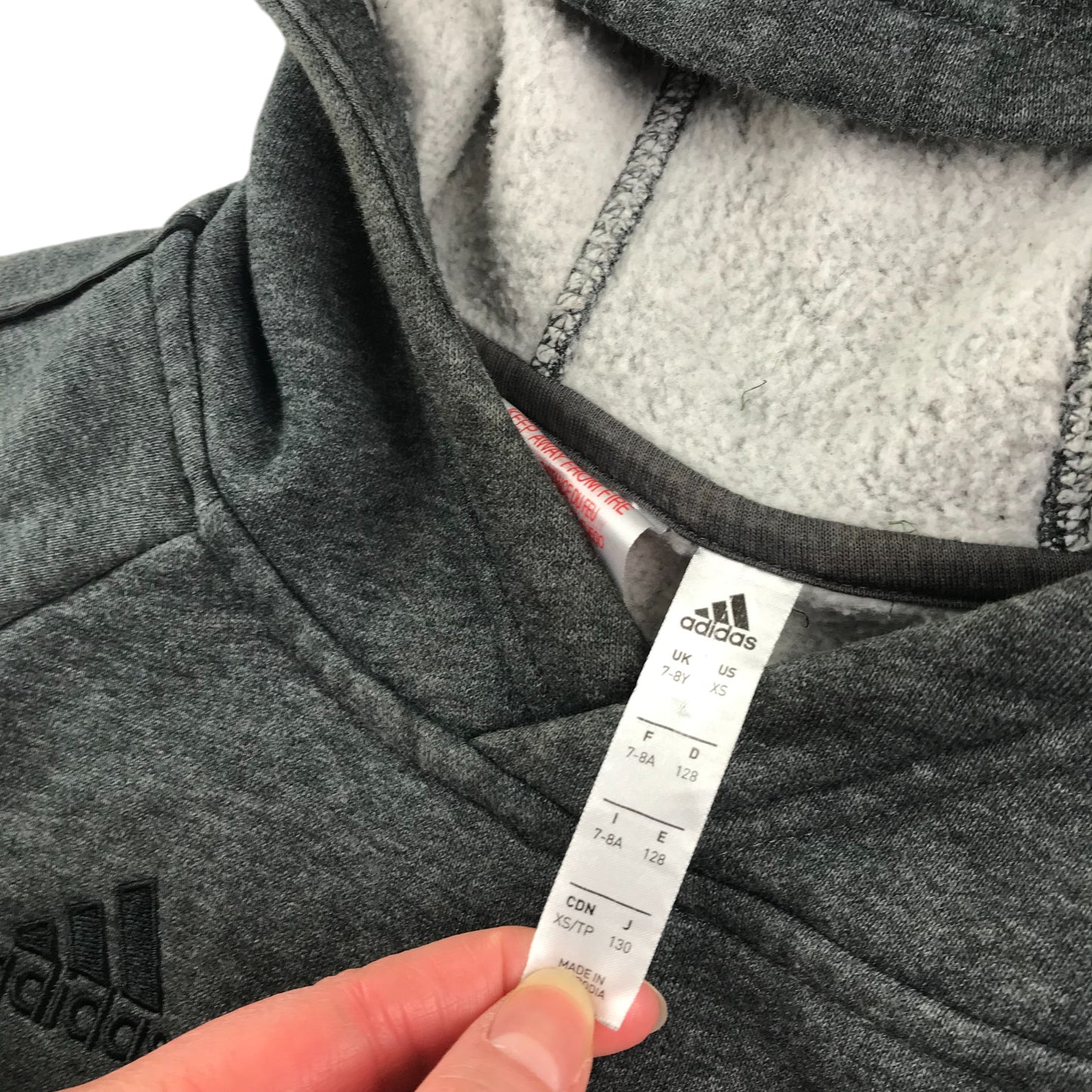 Adidas hoodie 7-8 years grey plain with black embroidered logo