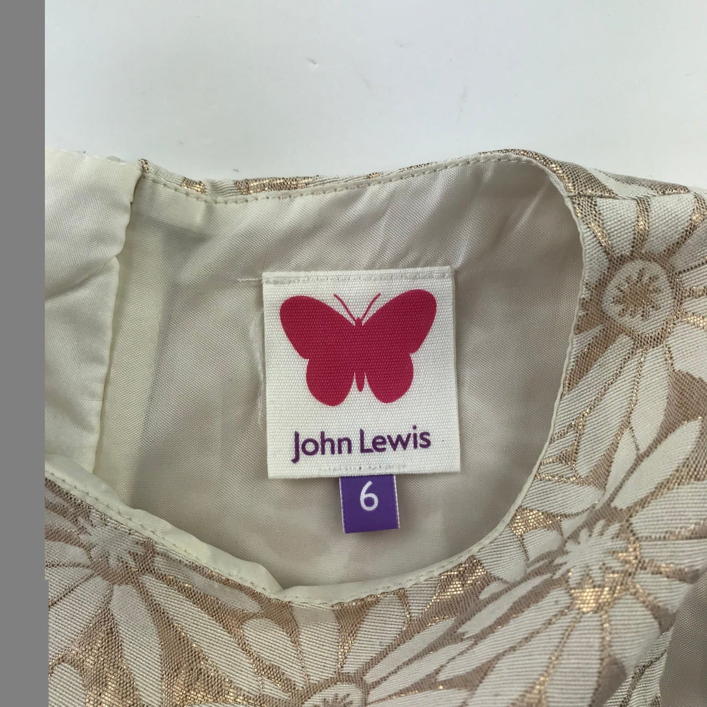 John Lewis dress 6 years light cream and gold floral party