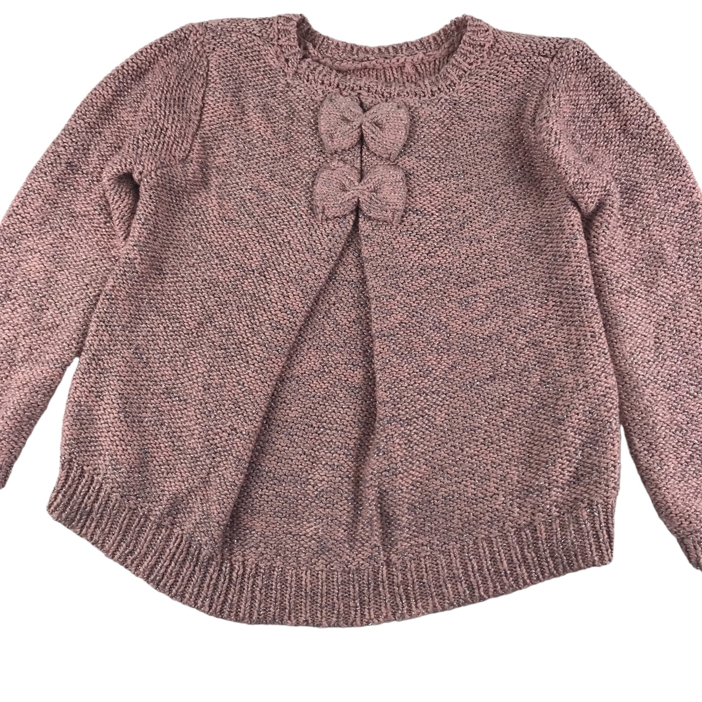 Primark Jumper Age 6 Pink Sparkly Silver Fibres Bow Tie Details