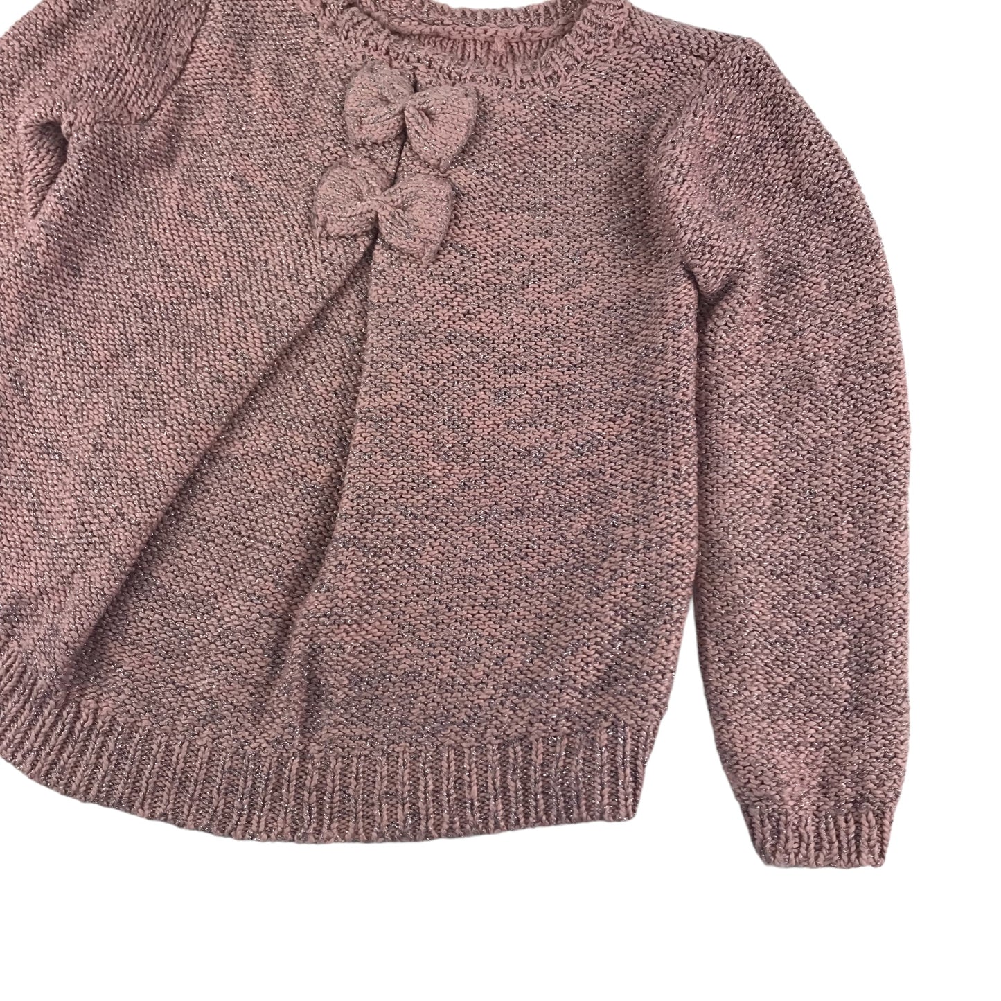 Primark Jumper Age 6 Pink Sparkly Silver Fibres Bow Tie Details