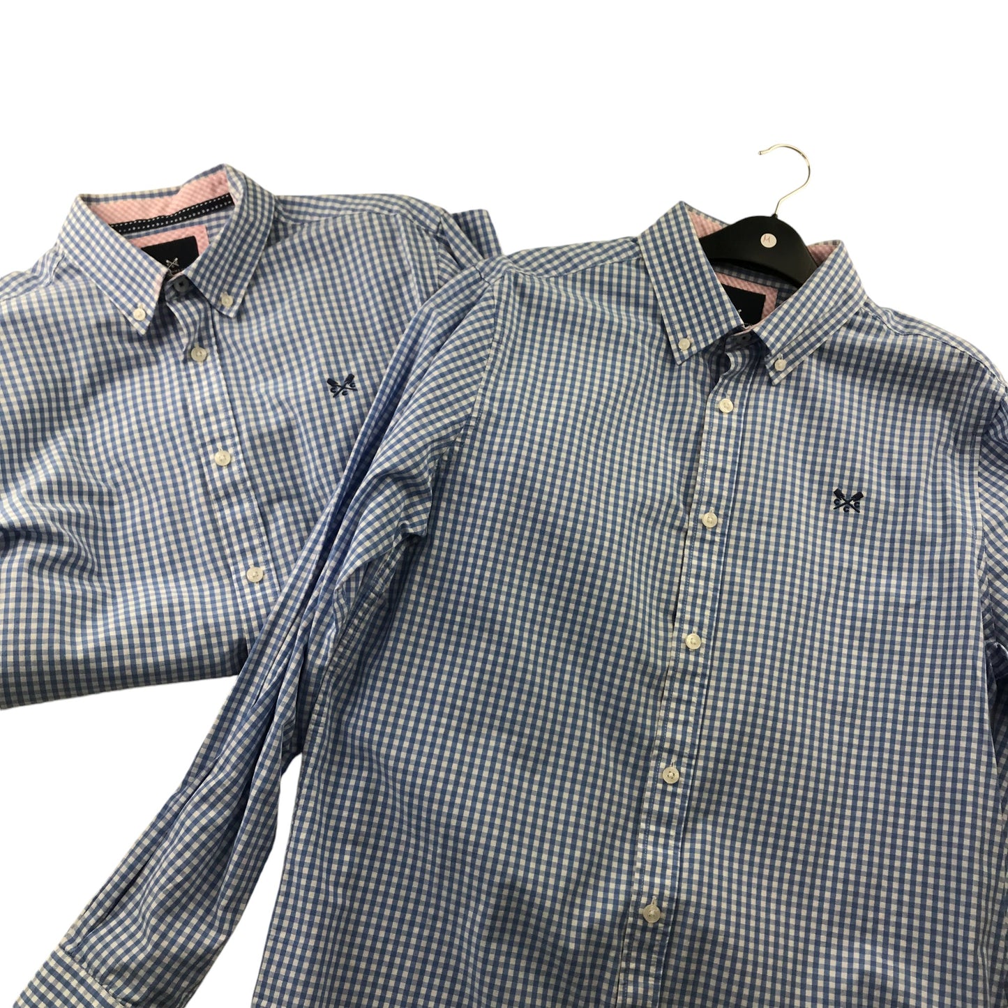 Crew Clothing Company Shirts Men's M Blue and White Checked with Logo Classic Fit Cotton