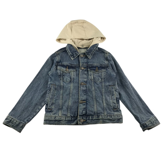 River Island denim jacket 7-8 years blue with removable jersey hood