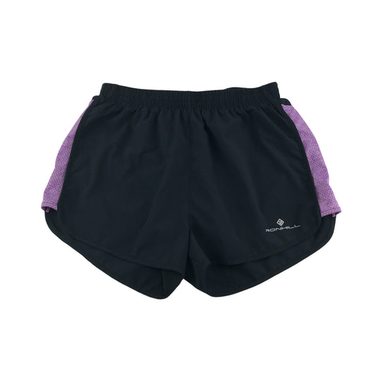 Ronhill sport shorts women's XS years black with purple side stripes