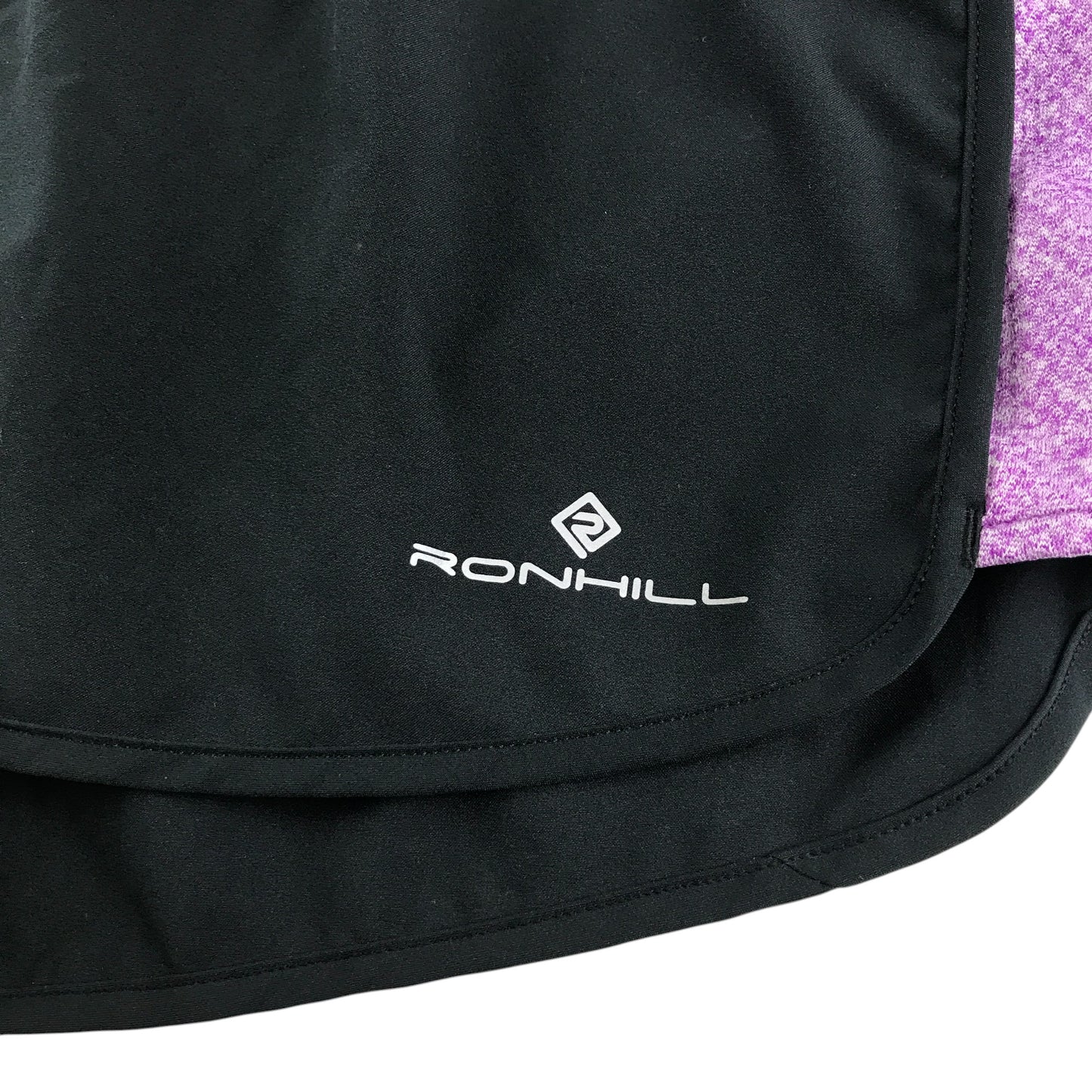 Ronhill sport shorts women's XS years black with purple side stripes