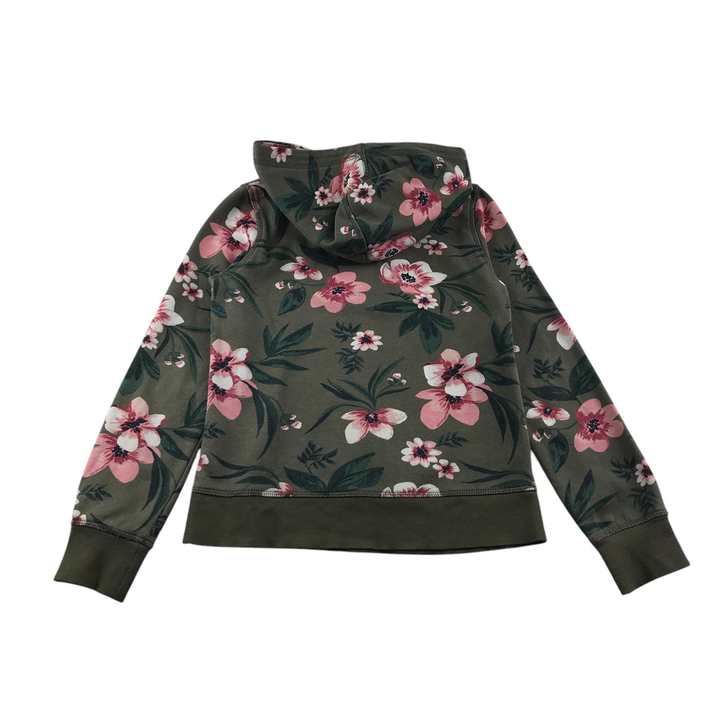 H&M hoodie 9-10 years khaki green floral graphic design print