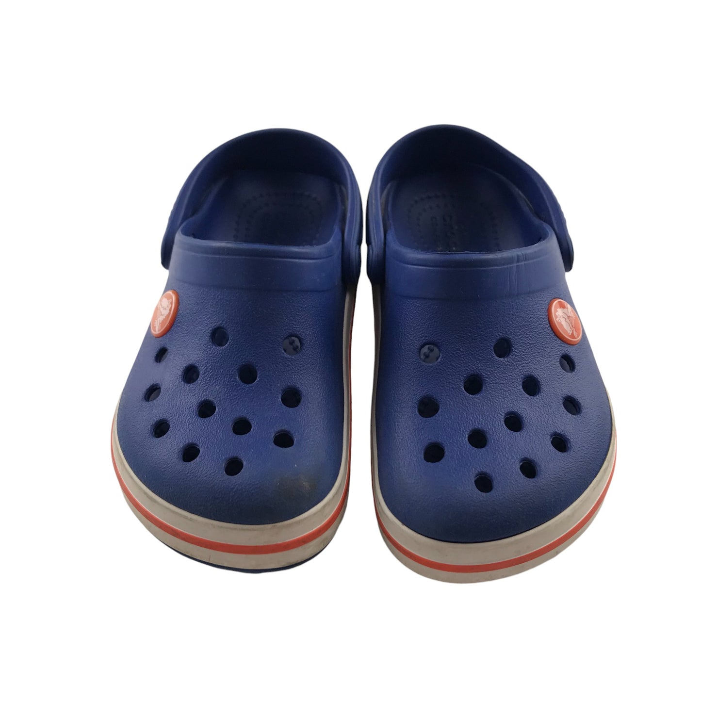 Crocs Shoe Size 9 Junior Blue with Logo and White and Red Trim Detailing