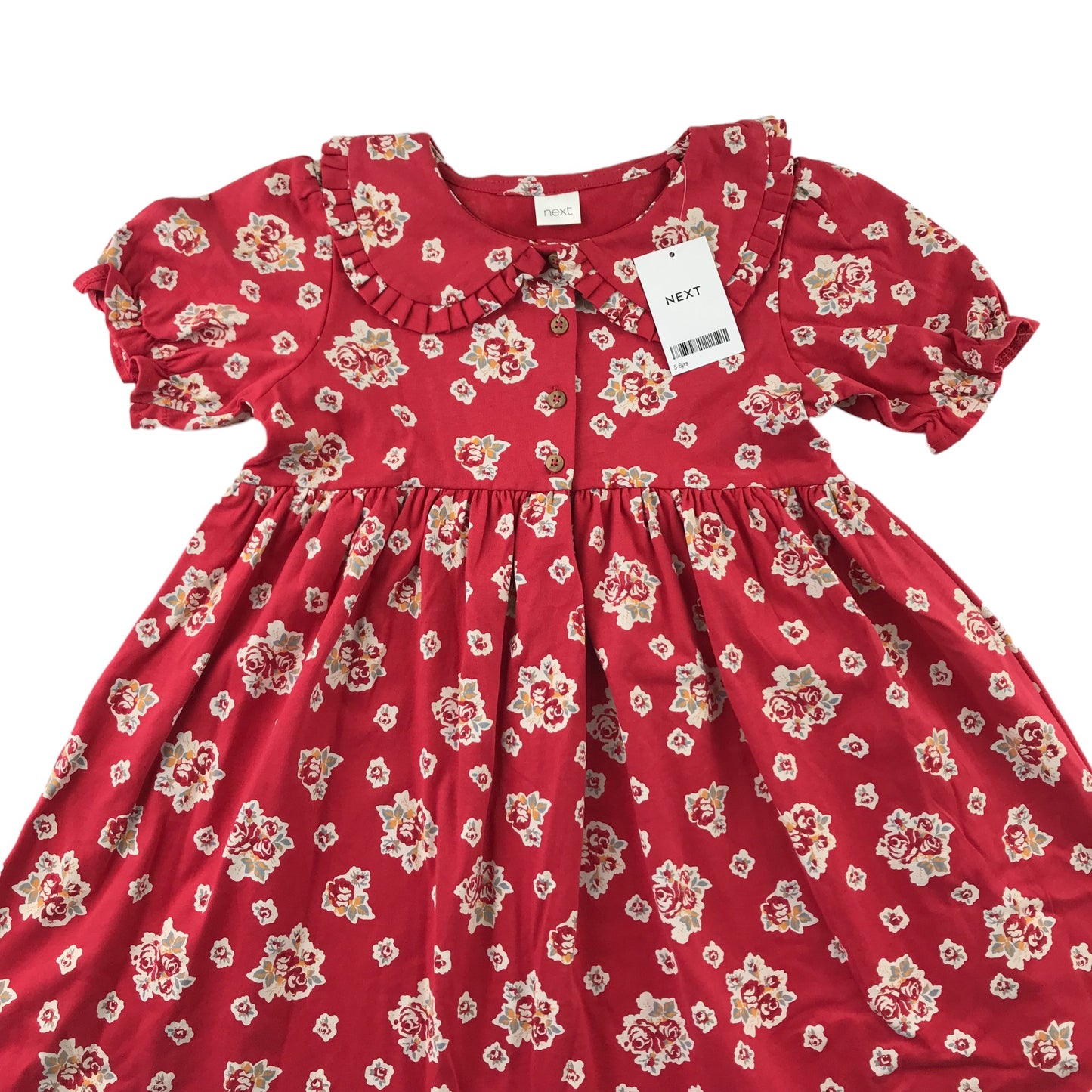 Next dress 5-6 years red floral collared button up cotton