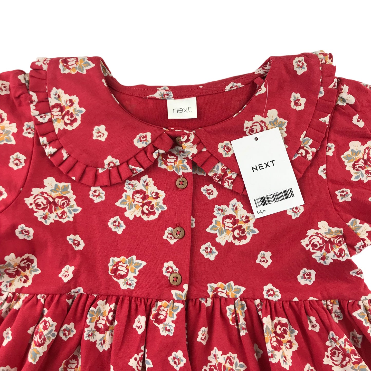 Next dress 5-6 years red floral collared button up cotton